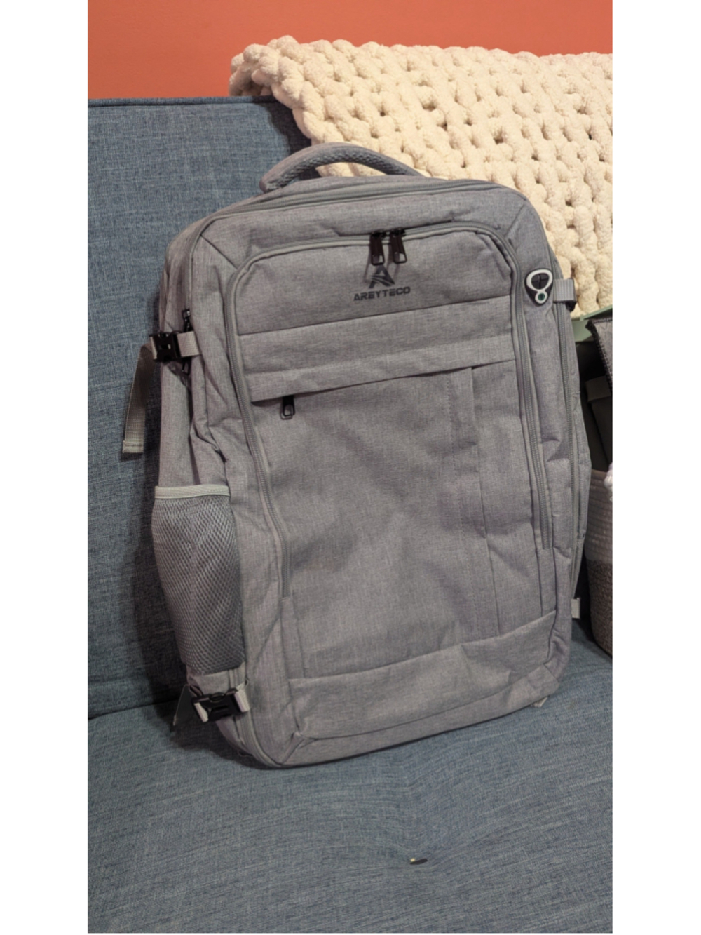 60L Extra Large Travel Laptop Backpack Expandable Carry On Waterproof Grey - Picture 5 of 5